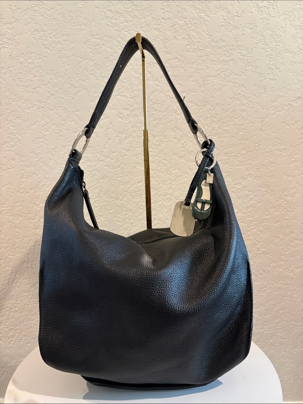 Black Leather Hobo Bag — Bag Charm Included